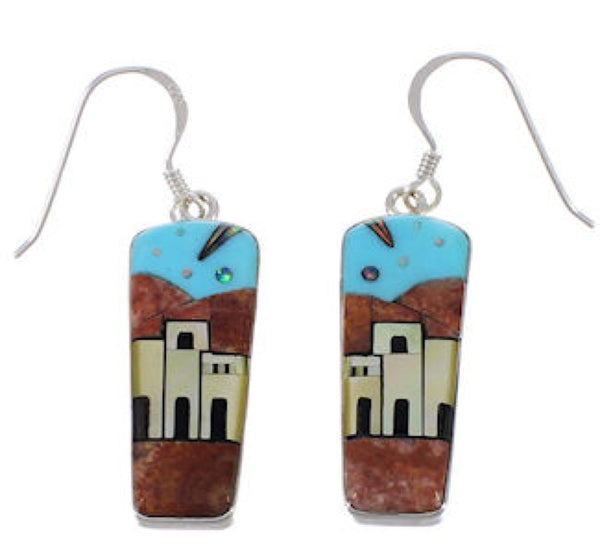 Native American Pueblo Design Multicolor Inlay Earrings EX31264